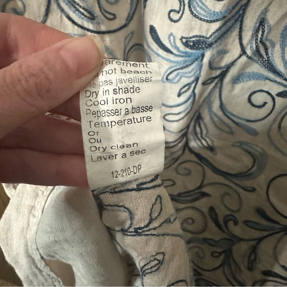 Lungo L’Arno Cream Linen Blue Paisley Swirl Midi Dress Size Medium Boho - Picture 11 of 11